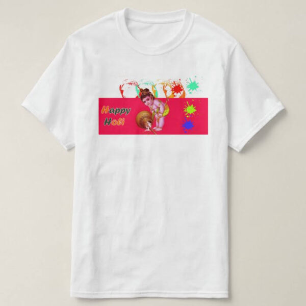 Graphic Printed T-Shirt for Happy Holi Tshirt Kids Casual Half Round Neck T-Shirt