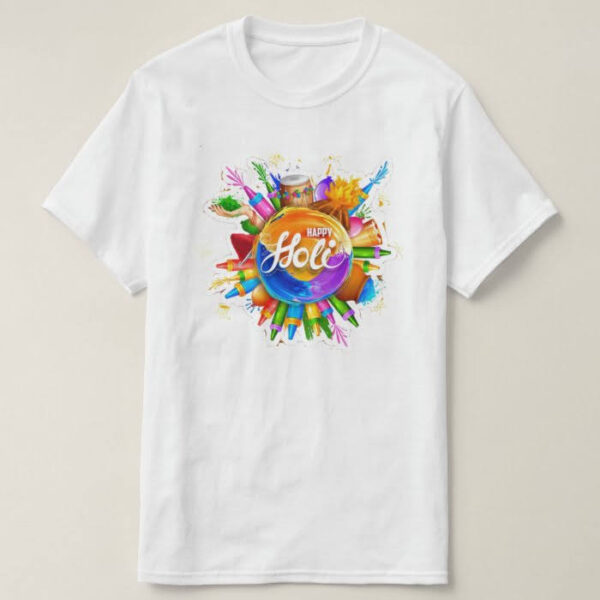 Graphic Printed T-Shirt for Happy Holi Tshirt | Casual Half Sleeve Round Neck T-Shirt