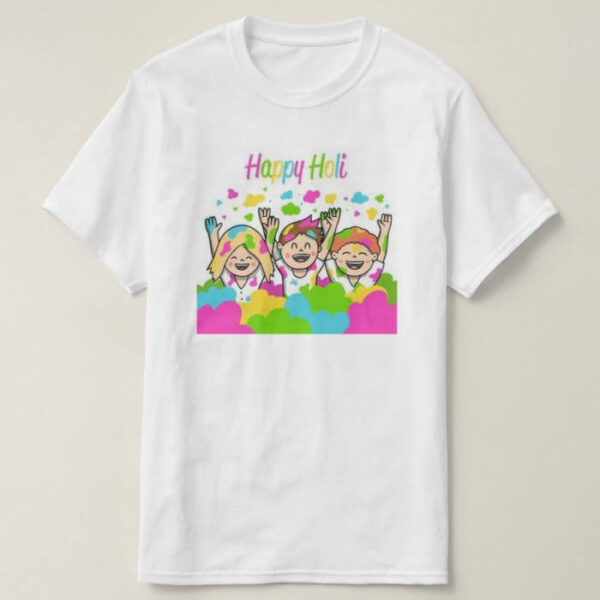Graphic Printed T-Shirt for Happy Holi Tshirt Kids Casual Half Round Neck T-Shirt
