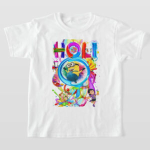 Graphic Printed T-Shirt for Happy Holi Tshirt Kids Casual Half Round Neck T-Shirt