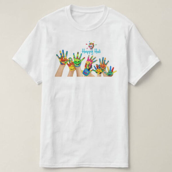 Graphic Printed T-Shirt for Happy Holi Tshirt Kids Casual Half Round Neck T-Shirt