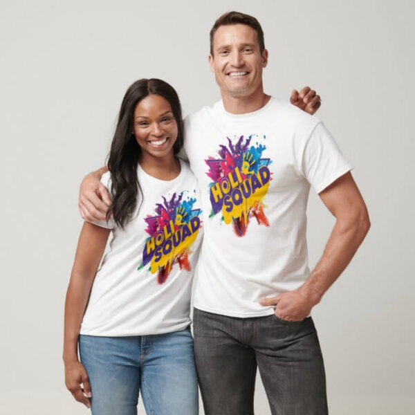 Graphic Printed T-Shirt for Happy Holi Tshirt | Casual Half Sleeve Round Neck T-Shirt - Image 3