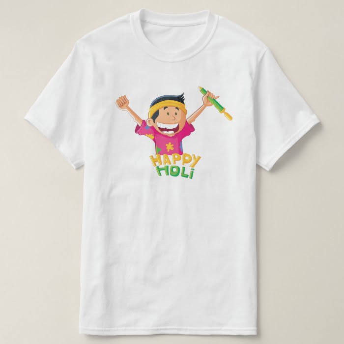 Graphic Printed T-Shirt for Happy Holi Tshirt Kids Casual Half Round Neck T-Shirt