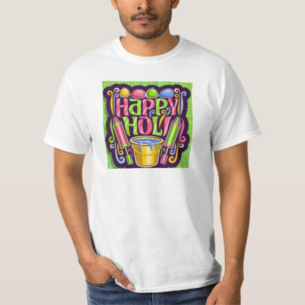 Graphic Printed T-Shirt for Happy Holi Tshirt | Casual Half Sleeve Round Neck T-Shirt