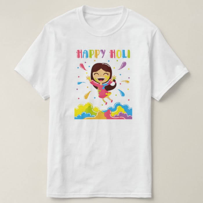 Graphic Printed T-Shirt for Happy Holi Tshirt Kids Casual Half Round Neck T-Shirt