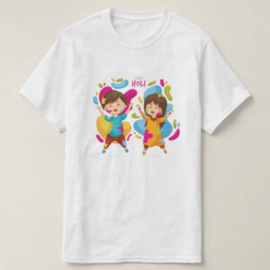 Graphic Printed T-Shirt for Happy Holi Tshirt Kids Casual Half Round Neck T-Shirt