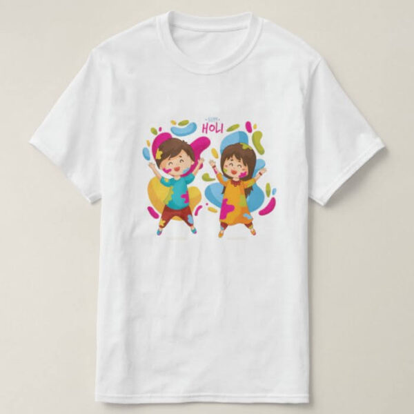 Graphic Printed T-Shirt for Happy Holi Tshirt Kids Casual Half Round Neck T-Shirt
