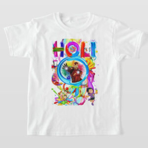 Graphic Printed T-Shirt for Happy Holi Tshirt Kids Casual Half Round Neck T-Shirt