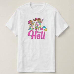 Graphic Printed T-Shirt for Happy Holi Tshirt Kids Casual Half Round Neck T-Shirt