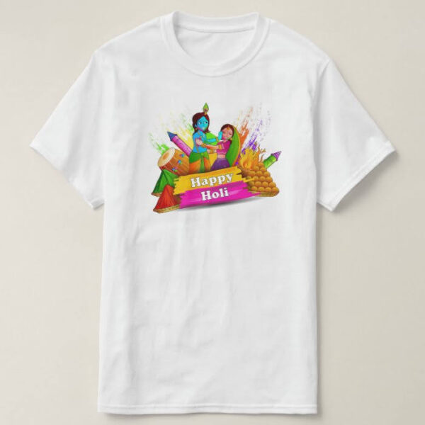 Graphic Printed T-Shirt for Happy Holi Tshirt Kids Casual Half Round Neck T-Shirt