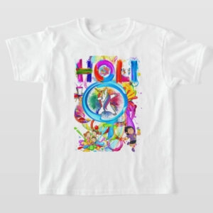 Graphic Printed T-Shirt for Happy Holi Tshirt Kids Casual Half Round Neck T-Shirt