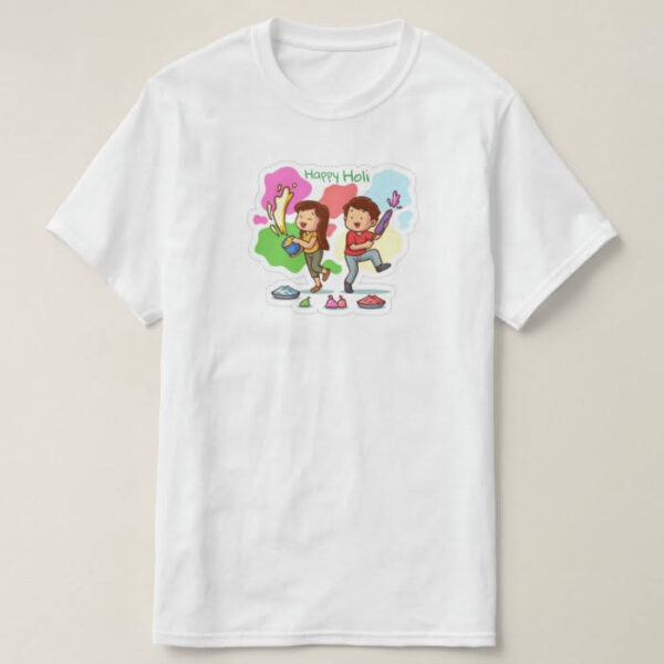 Graphic Printed T-Shirt for Happy Holi Tshirt Kids Casual Half Round Neck T-Shirt