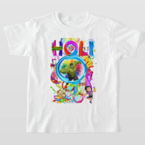 Graphic Printed T-Shirt for Happy Holi Tshirt Kids Casual Half Round Neck T-Shirt