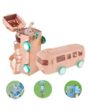 Bus Shape Water Bottle for Kids Detachable Straw with Shoulder Strap Leak-Proof Cartoon Water Bottle with Wheels (Color-Pink)