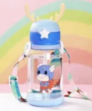 Deer Horn Shape Water Bottle with Cartoon Character for Kids 600 ML capacity, the bottle provides ample hydration for kids  - Blue