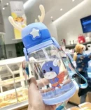 Deer Horn Shape Water Bottle with Cartoon Character for Kids 600 ML capacity, the bottle provides ample hydration for kids  - Blue