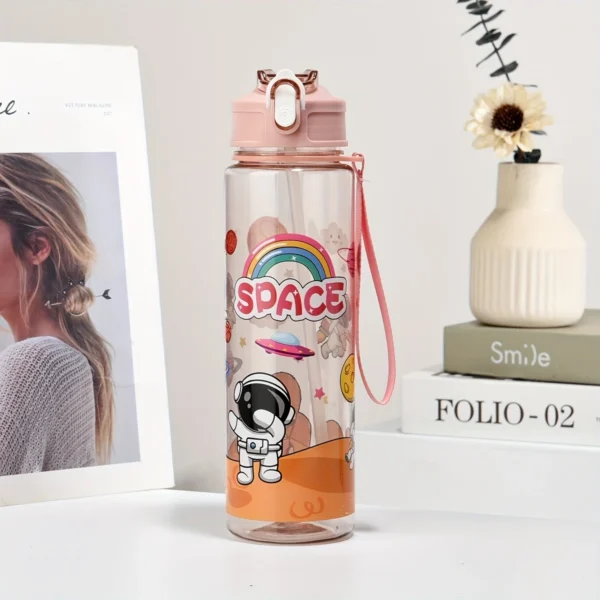 Space-Themed Astronaut Water Bottle with Straw, Polycarbonate Lightweight PC, PVC-Free, Hand Wash Season Gift Pink