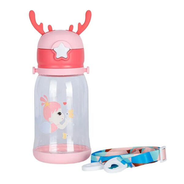 Deer Horn Shape Water Bottle with Cartoon Character for Kids 600 ML capacity, the bottle provides ample hydration for kids  - Pink - Image 7