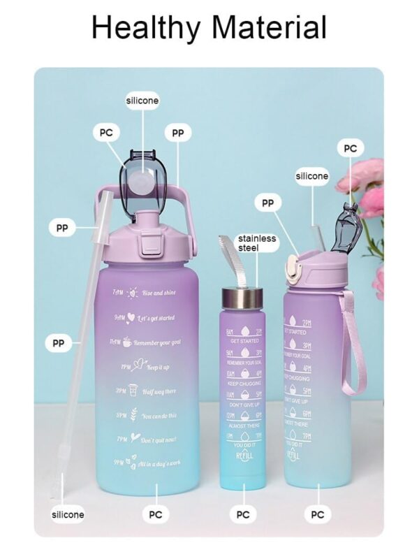 Gradient Color Motivational Drinking Water Bottle Push Button Water Bottle with Straw 3 in 1 set multicolor BPA free - Image 4
