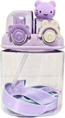 1000 ml School Water Bottles for Children’s Everyday Use BPA free Tritan Material with Silicone Straw with Push Button Water Purple