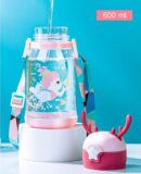 Deer Horn Shape Water Bottle with Cartoon Character for Kids 600 ML capacity, the bottle provides ample hydration for kids  - Pink