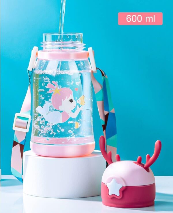 Deer Horn Shape Water Bottle with Cartoon Character for Kids 600 ML capacity, the bottle provides ample hydration for kids  - Pink - Image 6