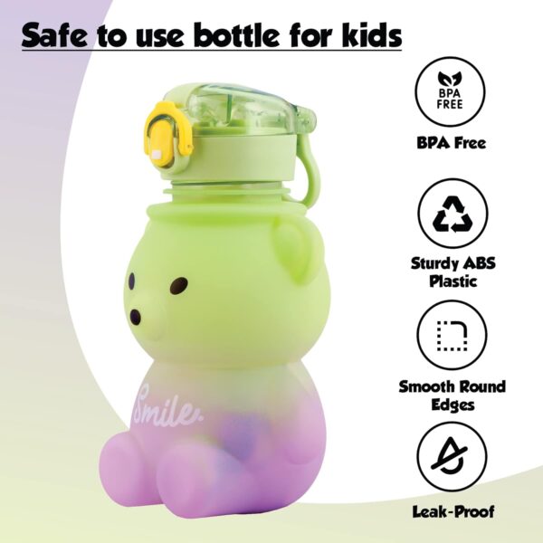 Push Button Open Kids Water Bottle with Straw, Sipper Bottle for Kids with Adjustable Strap and Stickers, 800ml, (Pack of 1, Green) - Image 3