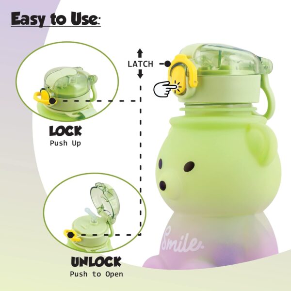 Push Button Open Kids Water Bottle with Straw, Sipper Bottle for Kids with Adjustable Strap and Stickers, 800ml, (Pack of 1, Green) - Image 2