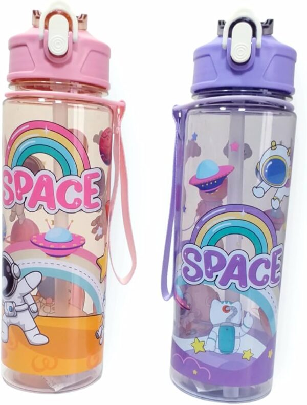 Space-Themed Astronaut Water Bottle with Straw, Polycarbonate Lightweight PC, PVC-Free, Hand Wash Season Gift Pink - Image 3