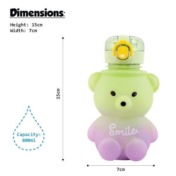 Push Button Open Kids Water Bottle with Straw, Sipper Bottle for Kids with Adjustable Strap and Stickers, 800ml, (Pack of 1, Green) - Image 4