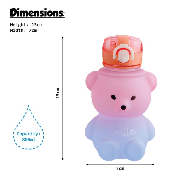 Push Button Open Kids Water Bottle with Straw, Sipper Bottle for Kids with Adjustable Strap and Stickers, 800ml, (Pack of 1, Pink) - Image 2