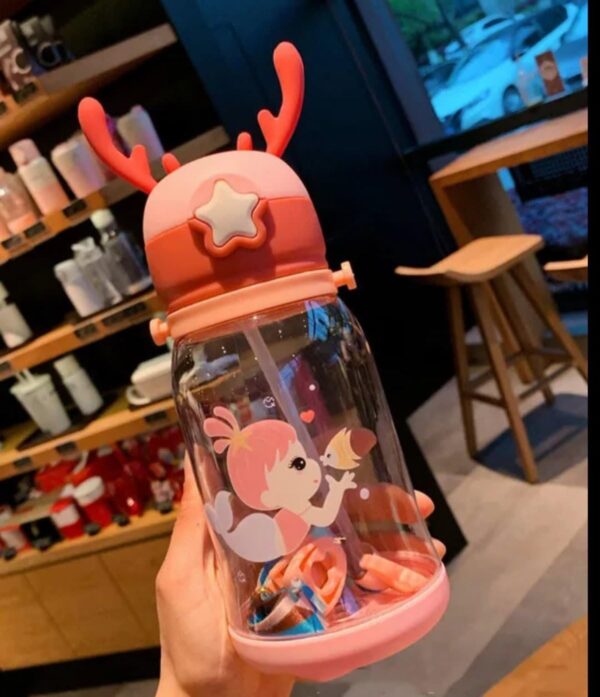 Deer Horn Shape Water Bottle with Cartoon Character for Kids 600 ML capacity, the bottle provides ample hydration for kids  - Pink - Image 4