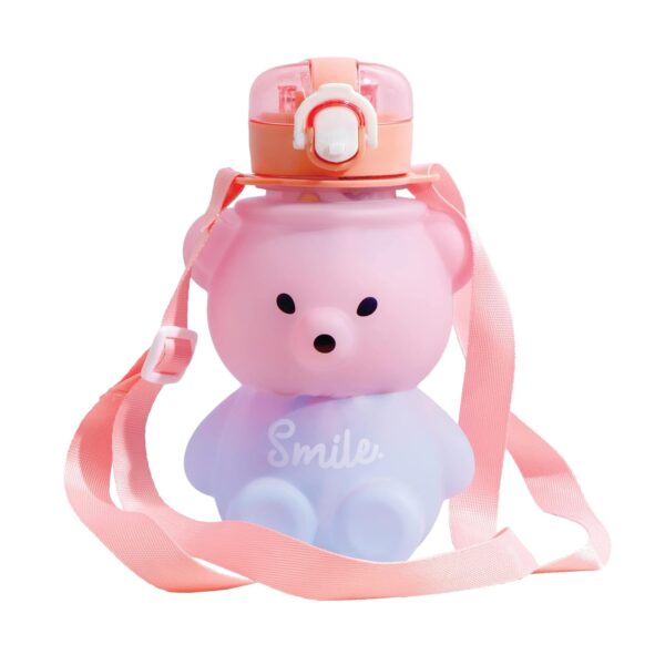 Push Button Open Kids Water Bottle with Straw, Sipper Bottle for Kids with Adjustable Strap and Stickers, 800ml, (Pack of 1, Pink)
