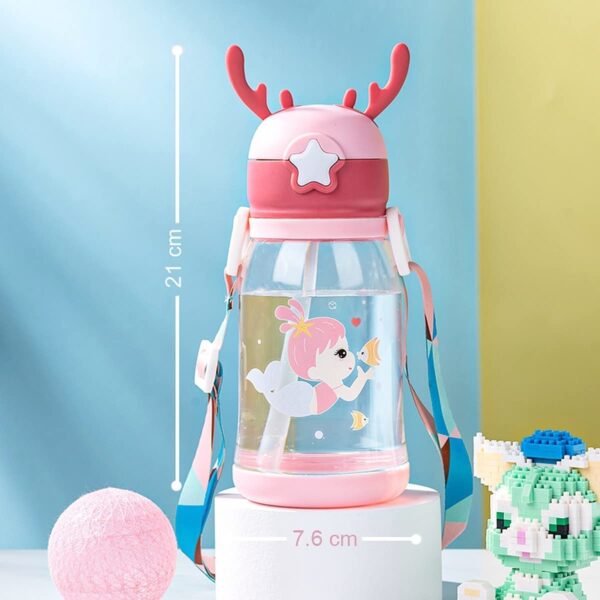 Deer Horn Shape Water Bottle with Cartoon Character for Kids 600 ML capacity, the bottle provides ample hydration for kids  - Pink - Image 5