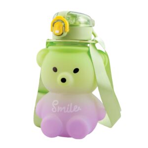 Push Button Open Kids Water Bottle with Straw, Sipper Bottle for Kids with Adjustable Strap and Stickers, 800ml, (Pack of 1, Green)