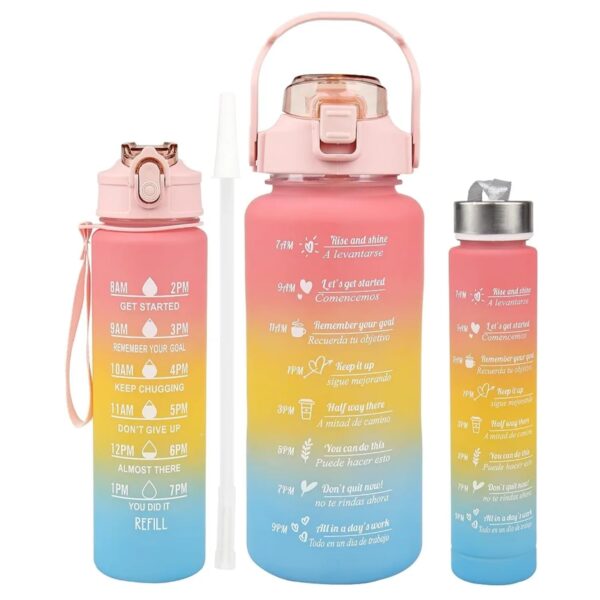 Gradient Color Motivational Drinking Water Bottle Push Button Water Bottle with Straw 3 in 1 set multicolor BPA free