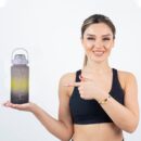 Gradient Color Motivational Drinking Water Bottle Push Button Water Bottle with Straw 3 in 1 set multicolor BPA free