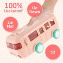 Bus Shape Water Bottle for Kids Detachable Straw with Shoulder Strap Leak-Proof Cartoon Water Bottle with Wheels (Color-Pink)