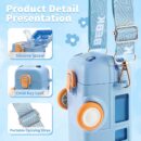 Bus Shape Water Bottle for Kids Detachable Straw with Shoulder Strap Leak-Proof Cartoon Water Bottle with Wheels (Color-Blue)