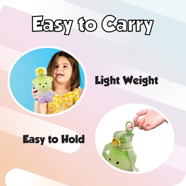 Push Button Open Kids Water Bottle with Straw, Sipper Bottle for Kids with Adjustable Strap and Stickers, 800ml, (Pack of 1, Green) - Image 5