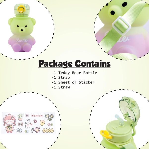 Push Button Open Kids Water Bottle with Straw, Sipper Bottle for Kids with Adjustable Strap and Stickers, 800ml, (Pack of 1, Green) - Image 6