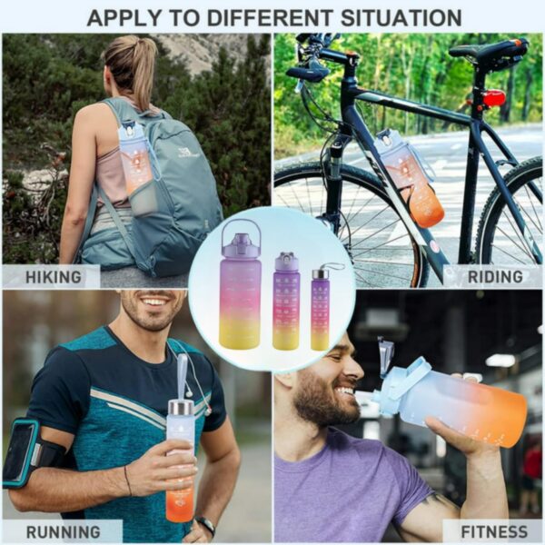 Gradient Color Motivational Drinking Water Bottle Push Button Water Bottle with Straw 3 in 1 set multicolor BPA free - Image 5
