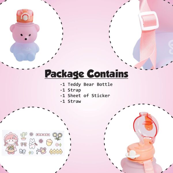 Push Button Open Kids Water Bottle with Straw, Sipper Bottle for Kids with Adjustable Strap and Stickers, 800ml, (Pack of 1, Pink) - Image 3
