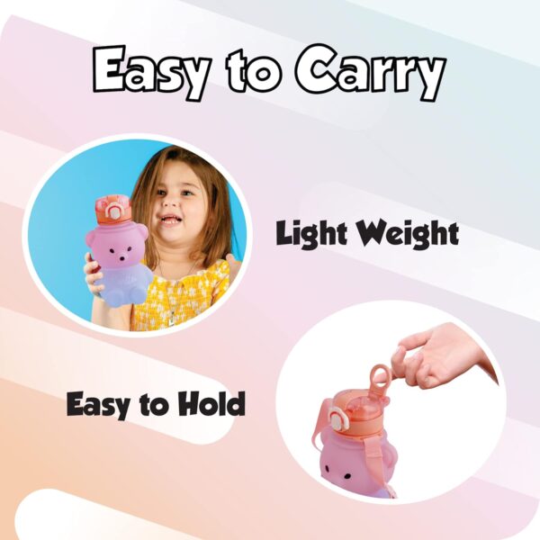 Push Button Open Kids Water Bottle with Straw, Sipper Bottle for Kids with Adjustable Strap and Stickers, 800ml, (Pack of 1, Pink) - Image 4