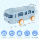 Bus Shape Water Bottle for Kids Detachable Straw with Shoulder Strap Leak-Proof Cartoon Water Bottle with Wheels (Color-Blue)