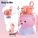 Push Button Open Kids Water Bottle with Straw, Sipper Bottle for Kids with Adjustable Strap and Stickers, 800ml, (Pack of 1, Pink)