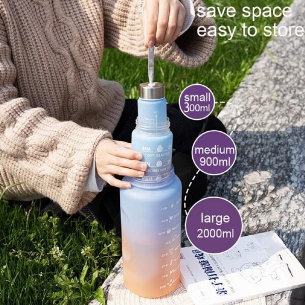 Gradient Color Motivational Drinking Water Bottle Push Button Water Bottle with Straw 3 in 1 set multicolor BPA free - Image 6
