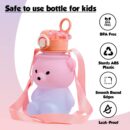 Push Button Open Kids Water Bottle with Straw, Sipper Bottle for Kids with Adjustable Strap and Stickers, 800ml, (Pack of 1, Pink)