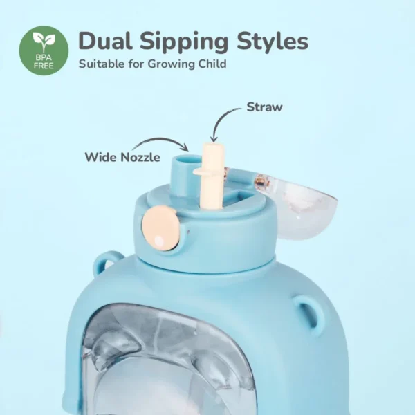 Baloo Straw Sipper Bottle 1000ml BPA free Tritan Material with Silicone Straw  Drinking Water Bottle Push Button Water Bottle with Straw Blue - Image 3