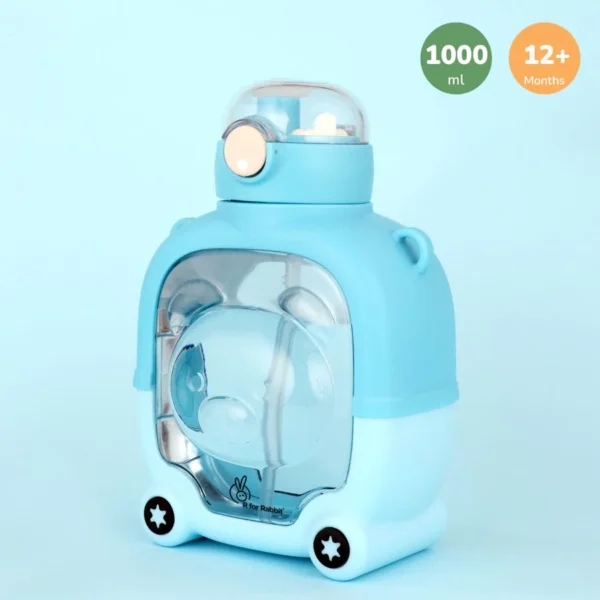 Baloo Straw Sipper Bottle 1000ml BPA free Tritan Material with Silicone Straw  Drinking Water Bottle Push Button Water Bottle with Straw Blue - Image 2